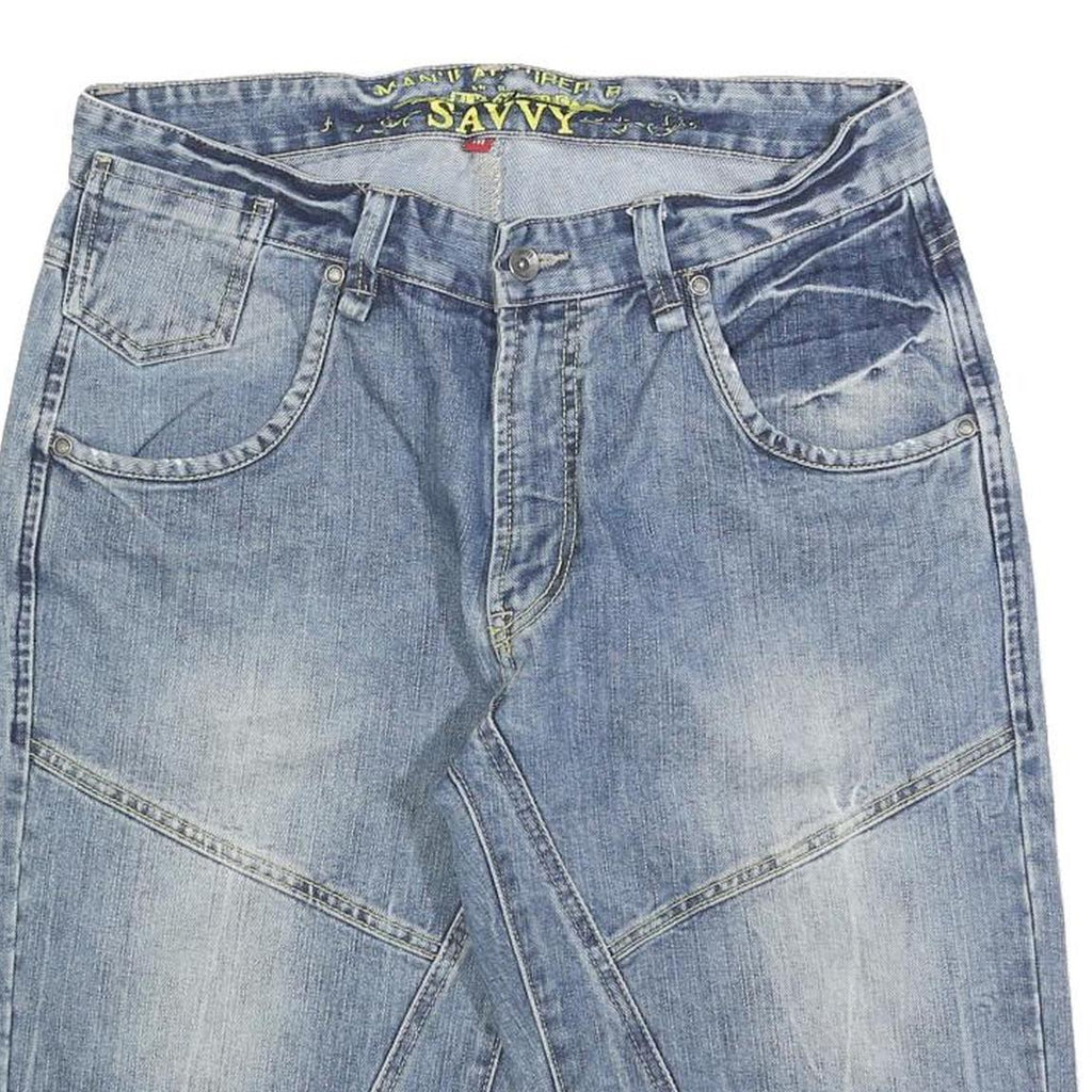 SAVVY Mens Denim Blue Casual Shorts M W32 Cotton Blend Classic Fit Button