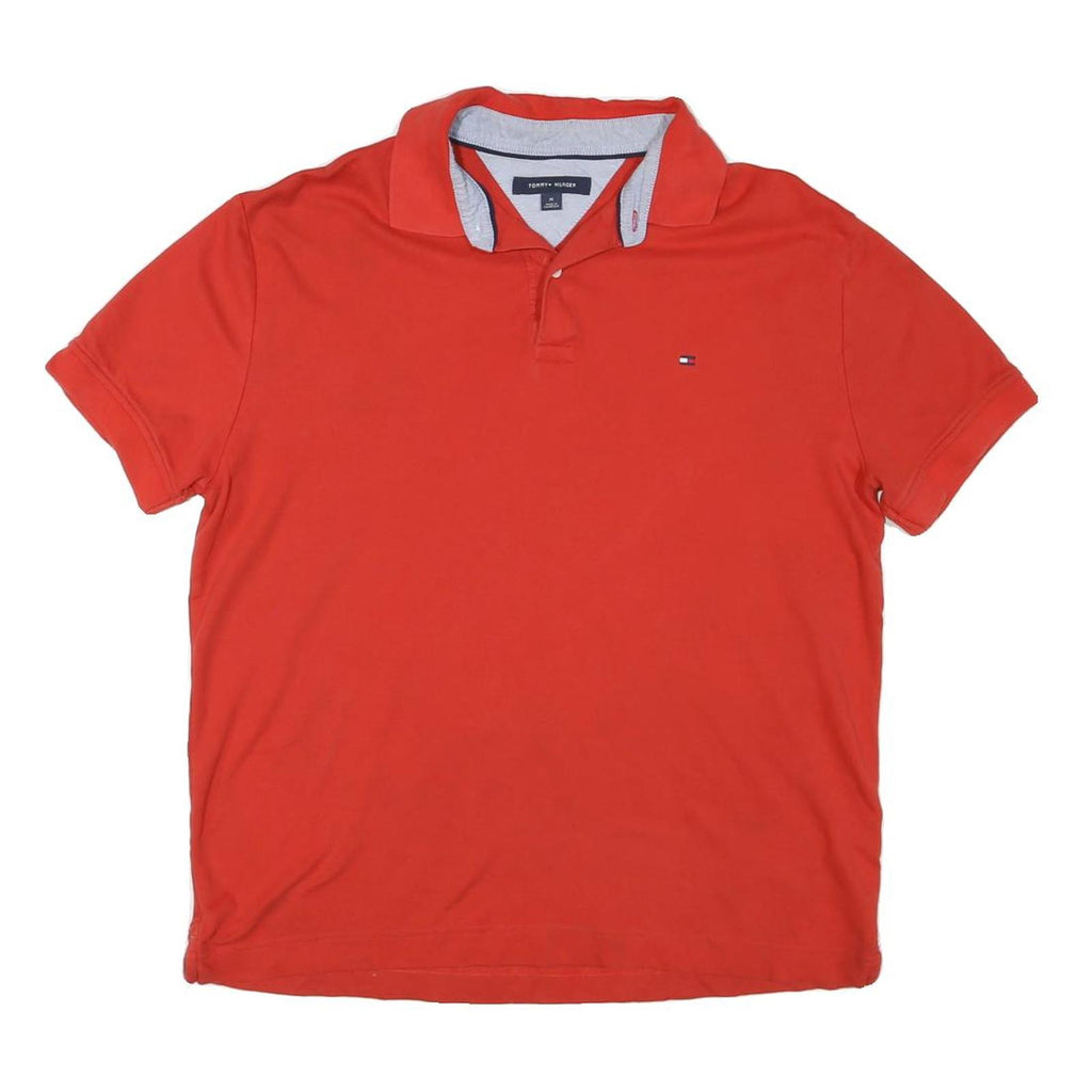 TOMMY HILFIGER Mens Red Short Sleeve Plain Polo Shirt M Classic Fit Logo
