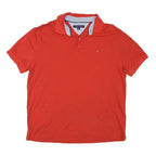 TOMMY HILFIGER Mens Red Short Sleeve Plain Polo Shirt M Classic Fit Logo