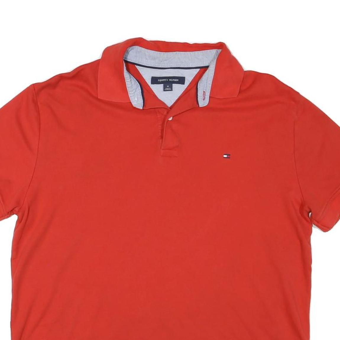 TOMMY HILFIGER Mens Red Short Sleeve Plain Polo Shirt M Classic Fit Logo
