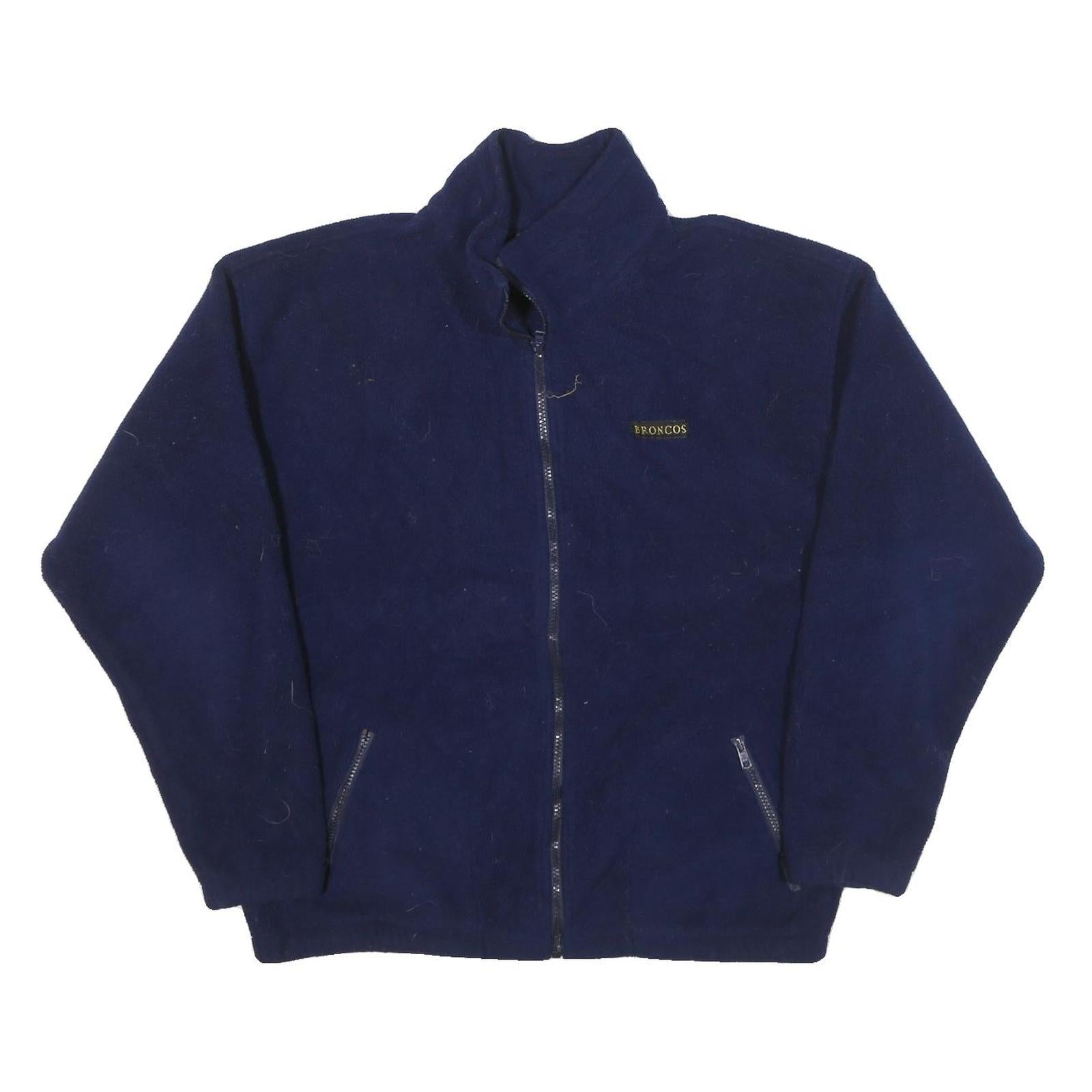 BRONCOS Mens Navy Blue Polyester Blend Zip Up Jacket L Fleece Plain Casual