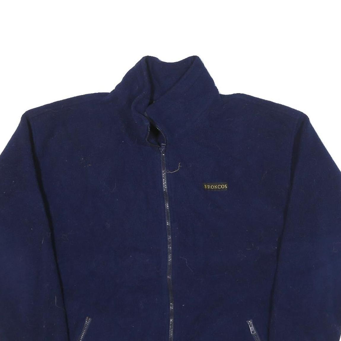 BRONCOS Mens Navy Blue Polyester Blend Zip Up Jacket L Fleece Plain Casual