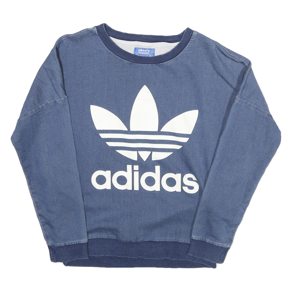 ADIDAS Womens Blue Cotton Blend Sweatshirt UK 6 Crew Neck Long Sleeve Casual