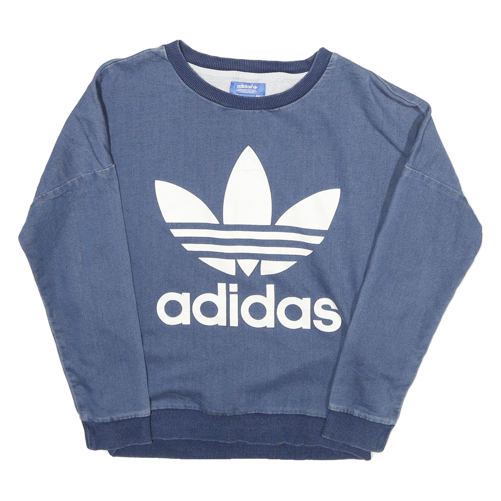 ADIDAS Womens Blue Cotton Blend Sweatshirt UK 6 Crew Neck Long Sleeve Casual