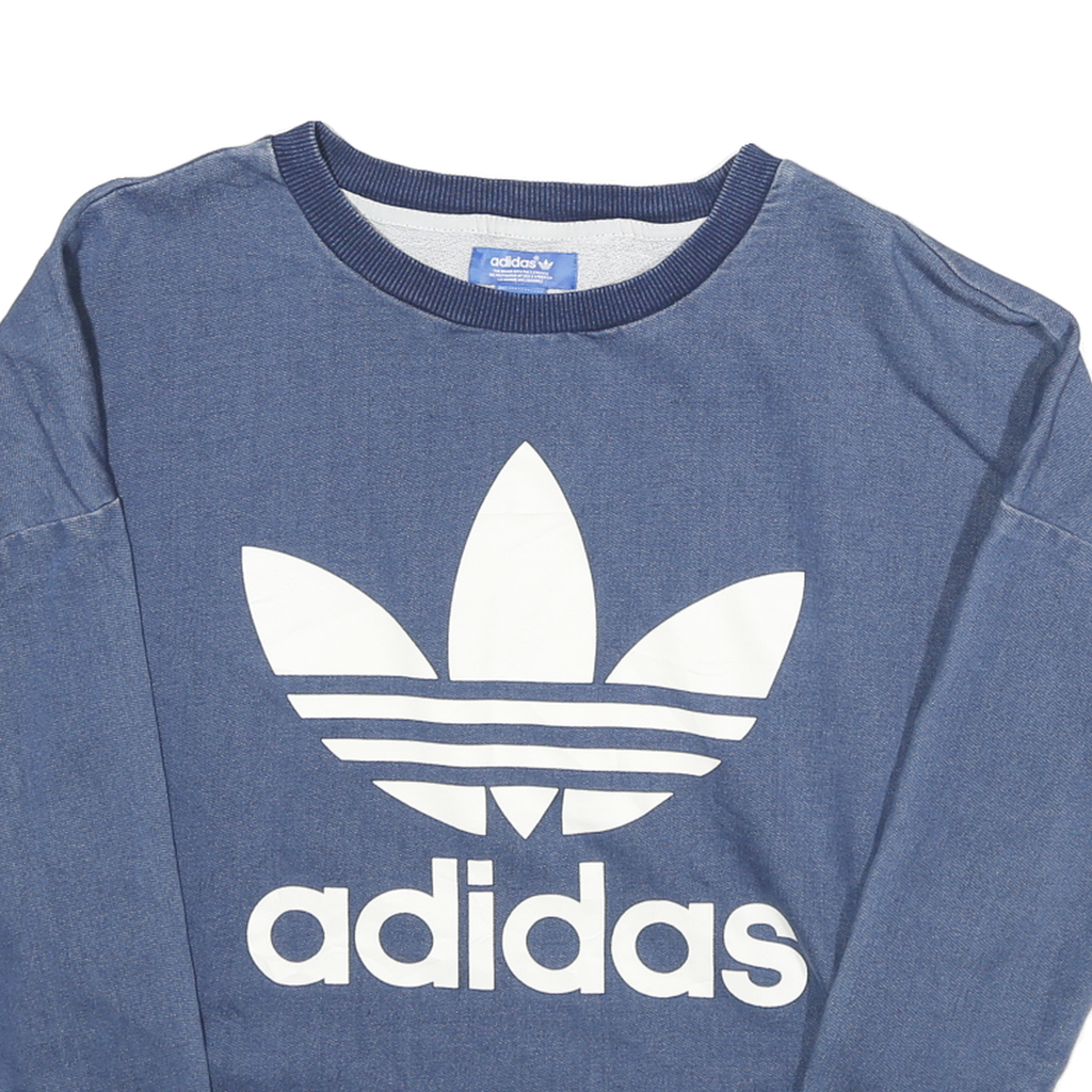 ADIDAS Womens Blue Cotton Blend Sweatshirt UK 6 Crew Neck Long Sleeve Casual