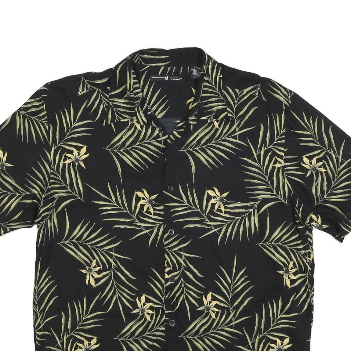 AXIS Mens Black & Green Tropical Rayon Shirt L Lightweight Casual Summer