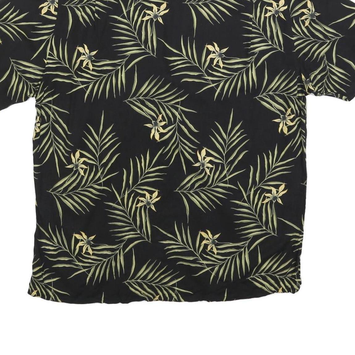 AXIS Mens Black & Green Tropical Rayon Shirt L Lightweight Casual Summer
