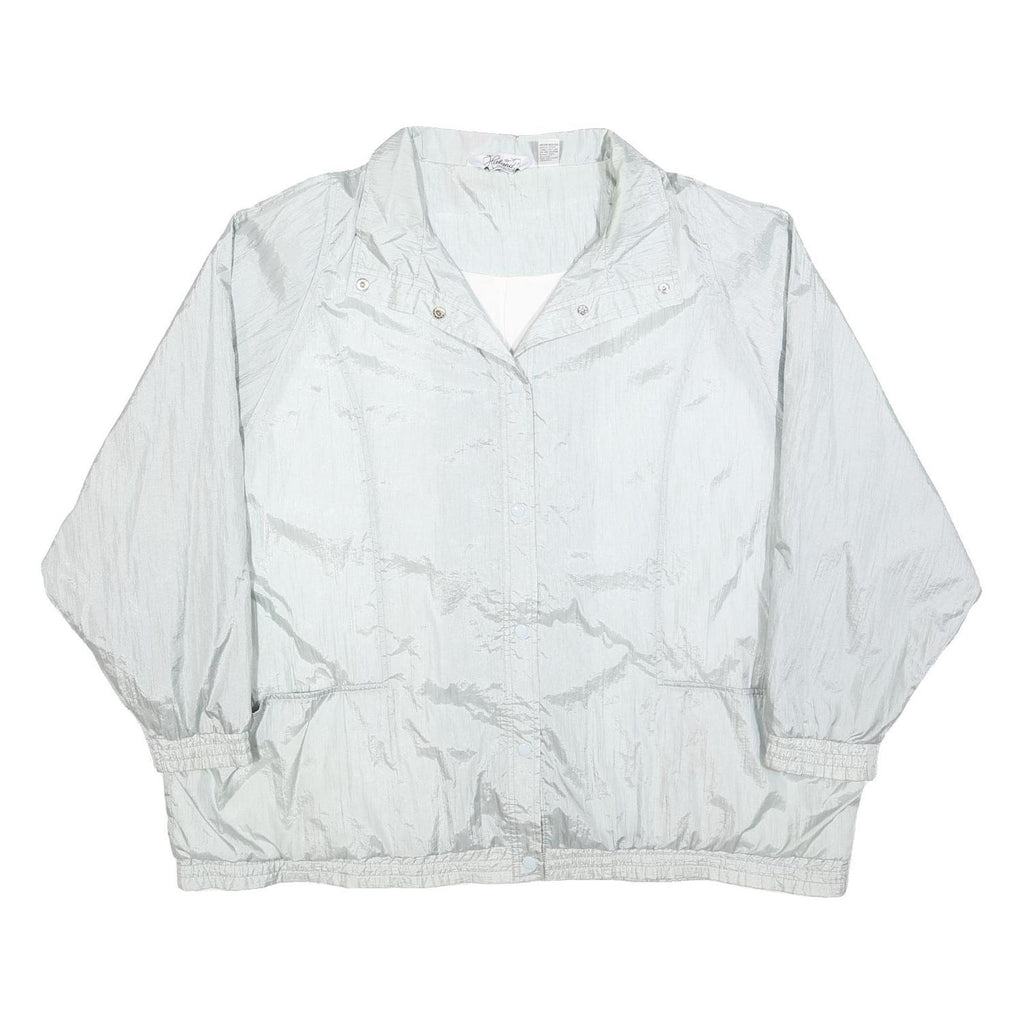 HABAND Womens Silver Nylon Button Jacket 4XL Plain Lightweight Outerwear