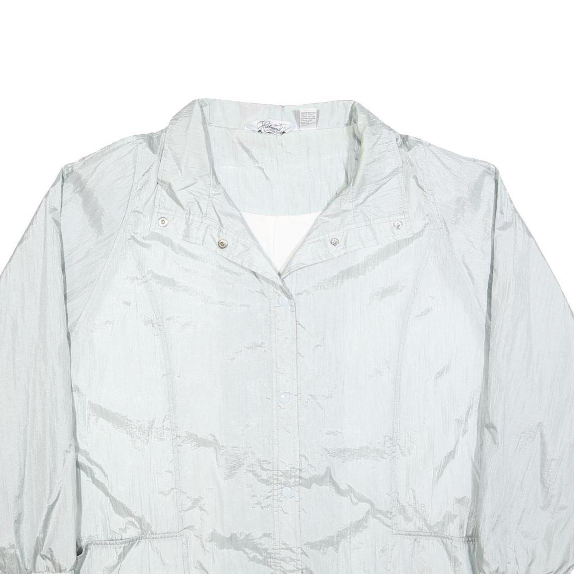 HABAND Womens Silver Nylon Button Jacket 4XL Plain Lightweight Outerwear