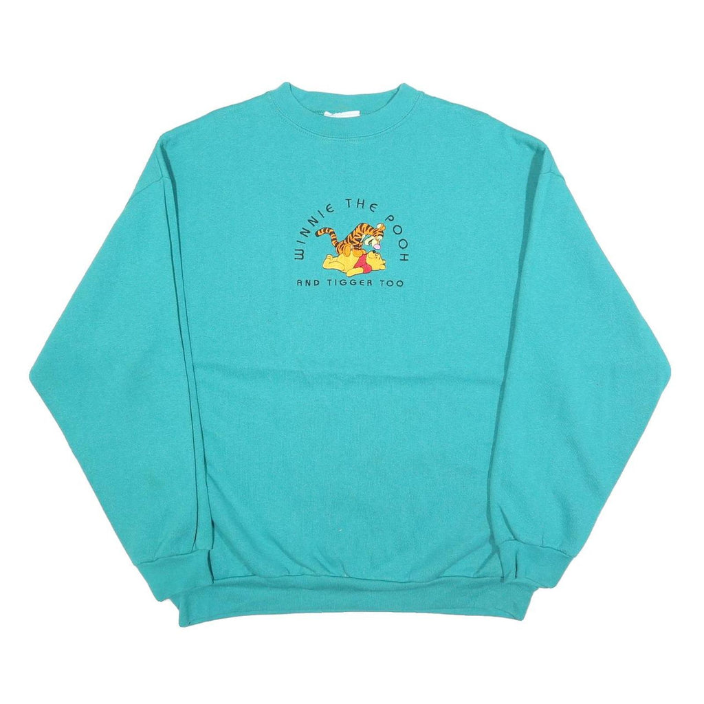 DISNEY Womens Turquoise Winnie The Pooh And Tigger Crew Neck XL Cotton
