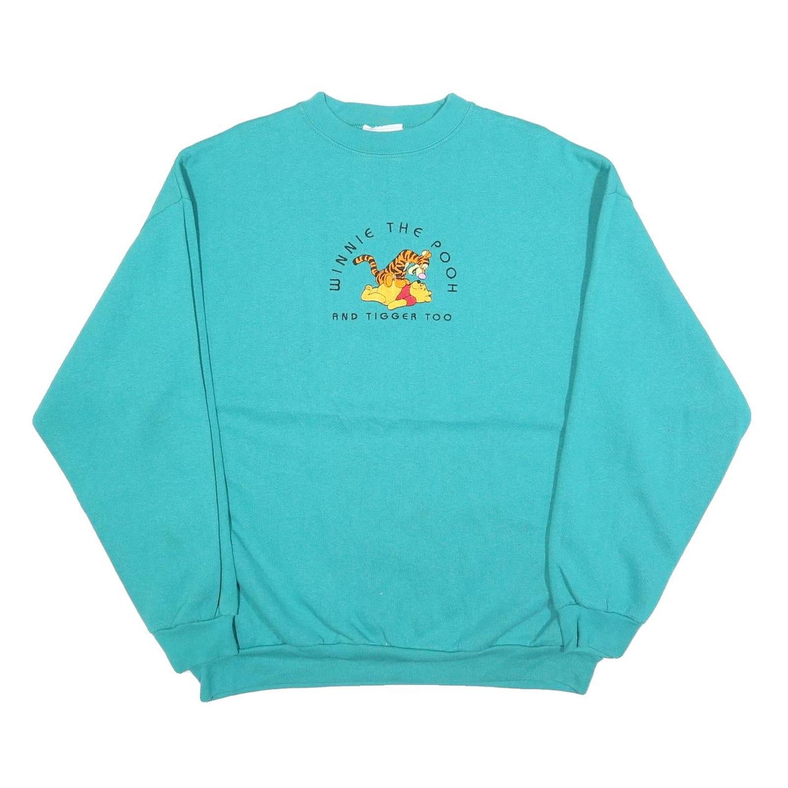 DISNEY Womens Turquoise Winnie The Pooh And Tigger Crew Neck XL Cotton