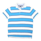 TOMMY HILFIGER Mens Blue & White Striped Short Sleeve Polo Shirt S Cotton Blend