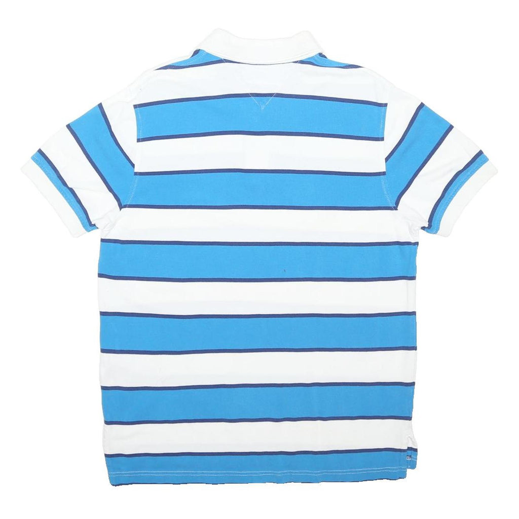 TOMMY HILFIGER Mens Blue & White Striped Short Sleeve Polo Shirt S Cotton Blend