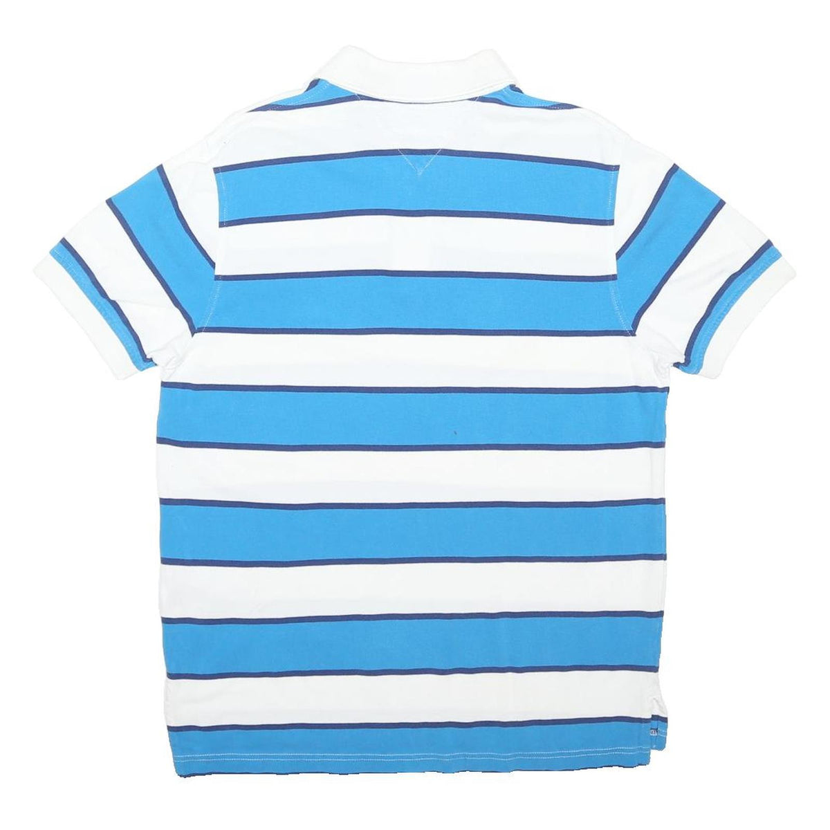 TOMMY HILFIGER Mens Blue & White Striped Short Sleeve Polo Shirt S Cotton Blend
