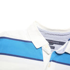 TOMMY HILFIGER Mens Blue & White Striped Short Sleeve Polo Shirt S Cotton Blend