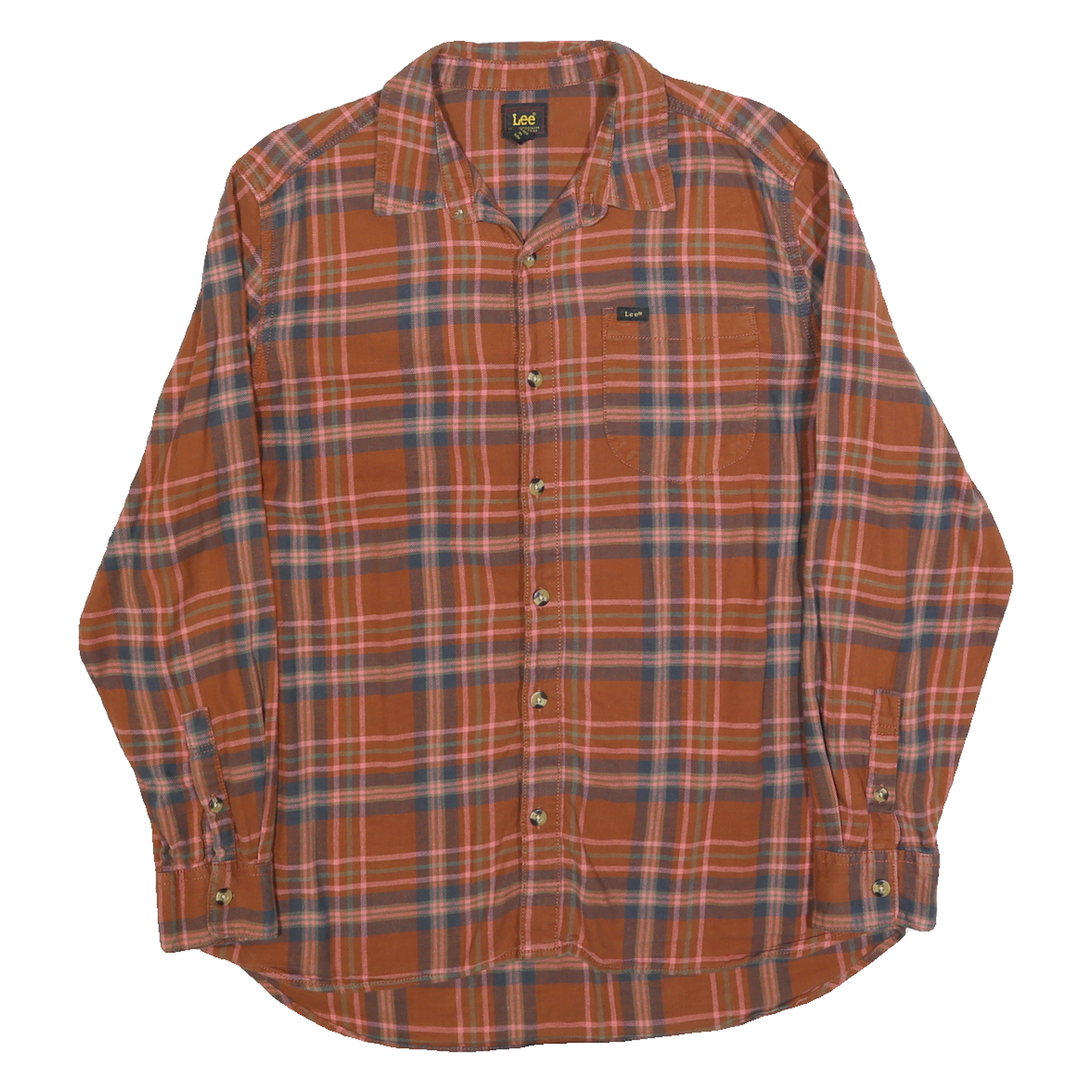 LEE Mens Brown & Blue Plaid Shirt XL Cotton Blend Casual Comfortable
