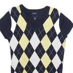 TOMMY HILFIGER Womens Blue Yellow White Patterned V-Neck Basic Knit M Cotton