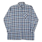 Mens Blue Grey Plaid Cotton Shirt XL Button Down Long Sleeve Casual Checked