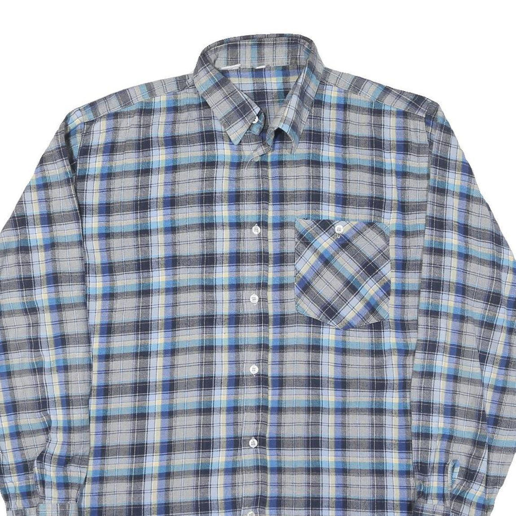 Mens Blue Grey Plaid Cotton Shirt XL Button Down Long Sleeve Casual Checked