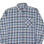 Mens Blue Grey Plaid Cotton Shirt XL Button Down Long Sleeve Casual Checked