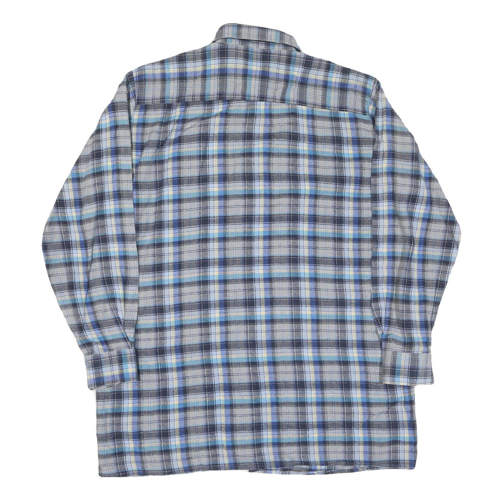 Mens Blue Grey Plaid Cotton Shirt XL Button Down Long Sleeve Casual Checked