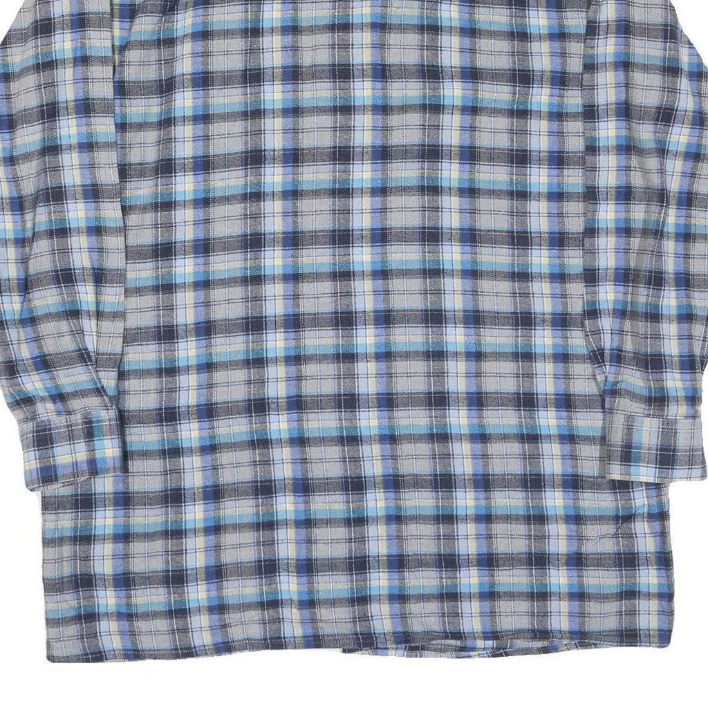 Mens Blue Grey Plaid Cotton Shirt XL Button Down Long Sleeve Casual Checked