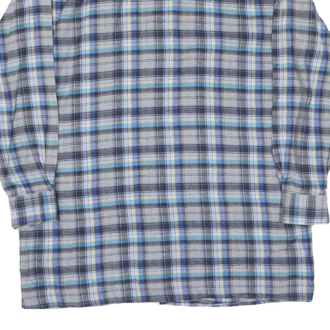Mens Blue Grey Plaid Cotton Shirt XL Button Down Long Sleeve Casual Checked