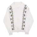 PLANTIER Mens White Cotton Patterned Zip Up Jumper M Casual Comfort Design