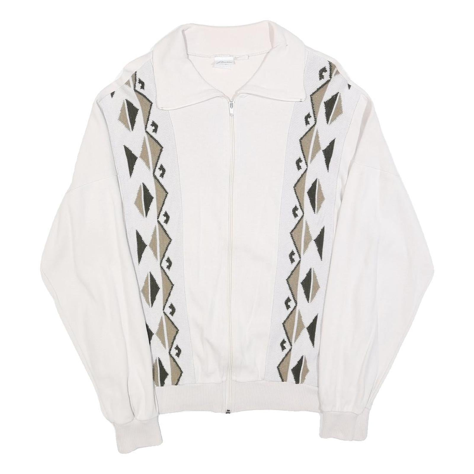 PLANTIER Mens White Cotton Patterned Zip Up Jumper M Casual Comfort Design