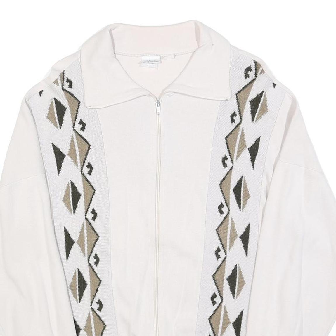 PLANTIER Mens White Cotton Patterned Zip Up Jumper M Casual Comfort Design
