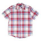 TOMMY HILFIGER Mens Red & Blue Check Shirt M Cotton Blend Casual Short Sleeve