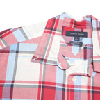 TOMMY HILFIGER Mens Red & Blue Check Shirt M Cotton Blend Casual Short Sleeve