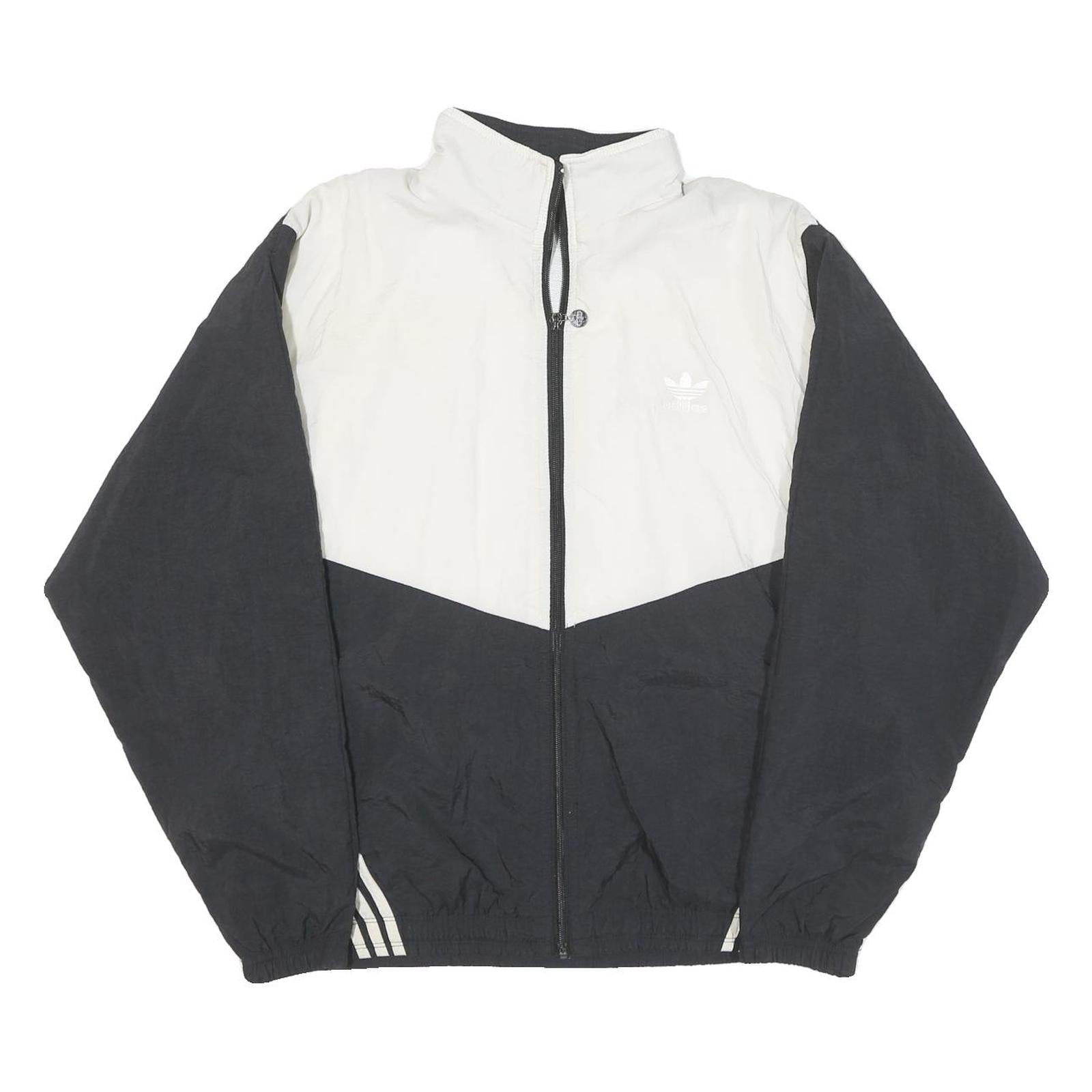 ADIDAS Mens Black & White Track Jacket M Nylon Plain Zip Casual Sportswear