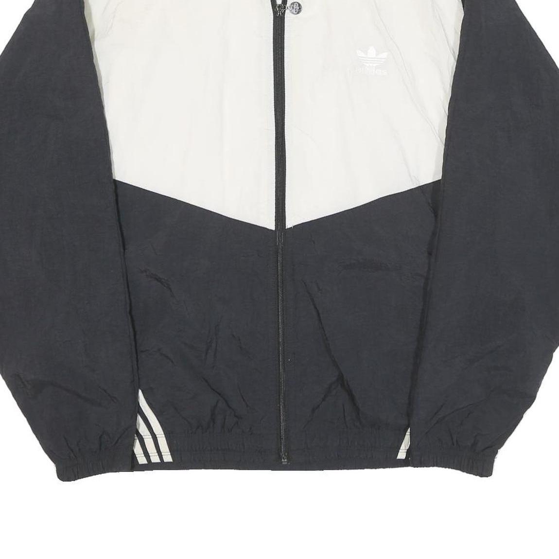 ADIDAS Mens Black & White Track Jacket M Nylon Plain Zip Casual Sportswear