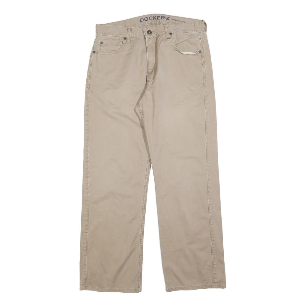 DOCKERS Mens Relaxed Beige Cotton Blend Trousers W32 L30 Casual Classic Fit