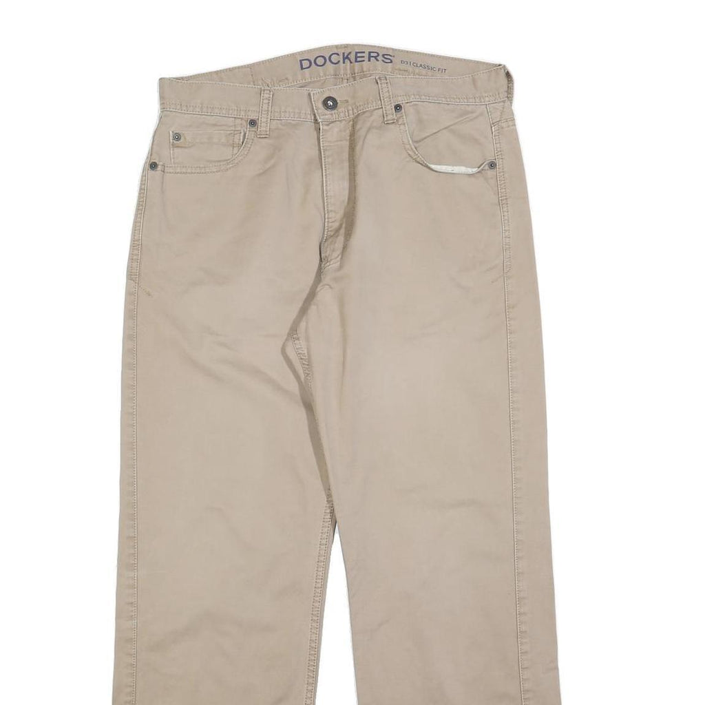 DOCKERS Mens Relaxed Beige Cotton Blend Trousers W32 L30 Casual Classic Fit