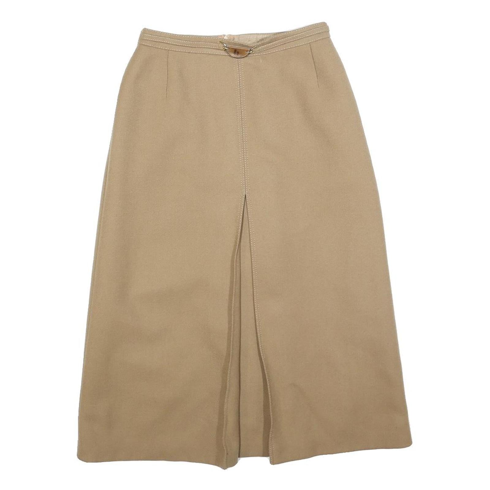 HAMMER Womens Beige Wool Midi Straight Skirt XS Classic Comfortable Warm
