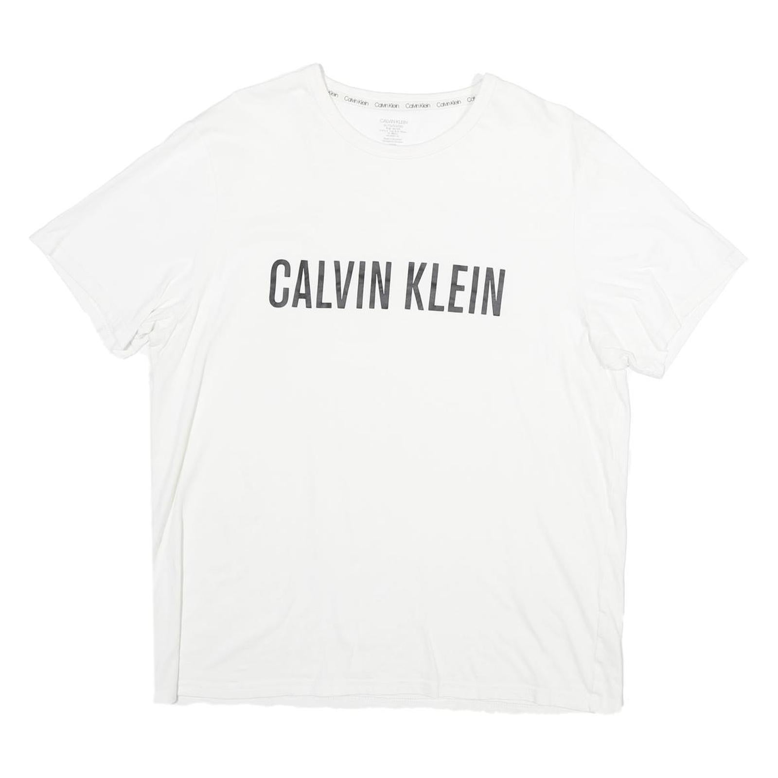 CALVIN KLEIN Mens White XL T-Shirt Short Sleeve Crew Neck Logo Print