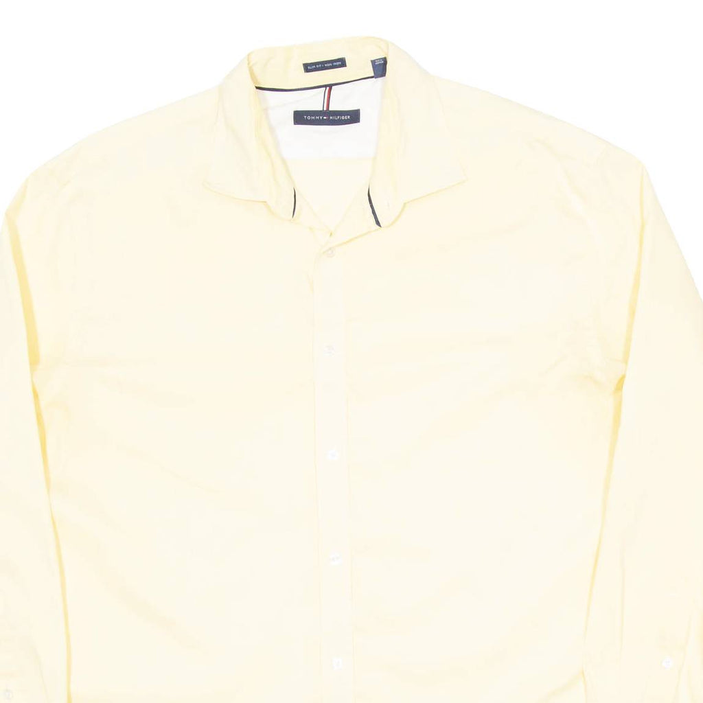 TOMMY HILFIGER Slim Fit Mens Plain Shirt Yellow Long Sleeve XL