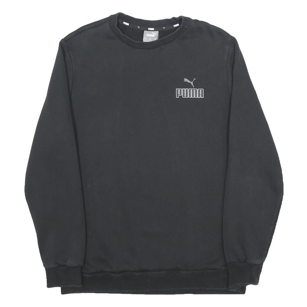 PUMA Mens Black Crew Neck M Cotton Blend Sweatshirt Logo Pullover Casual