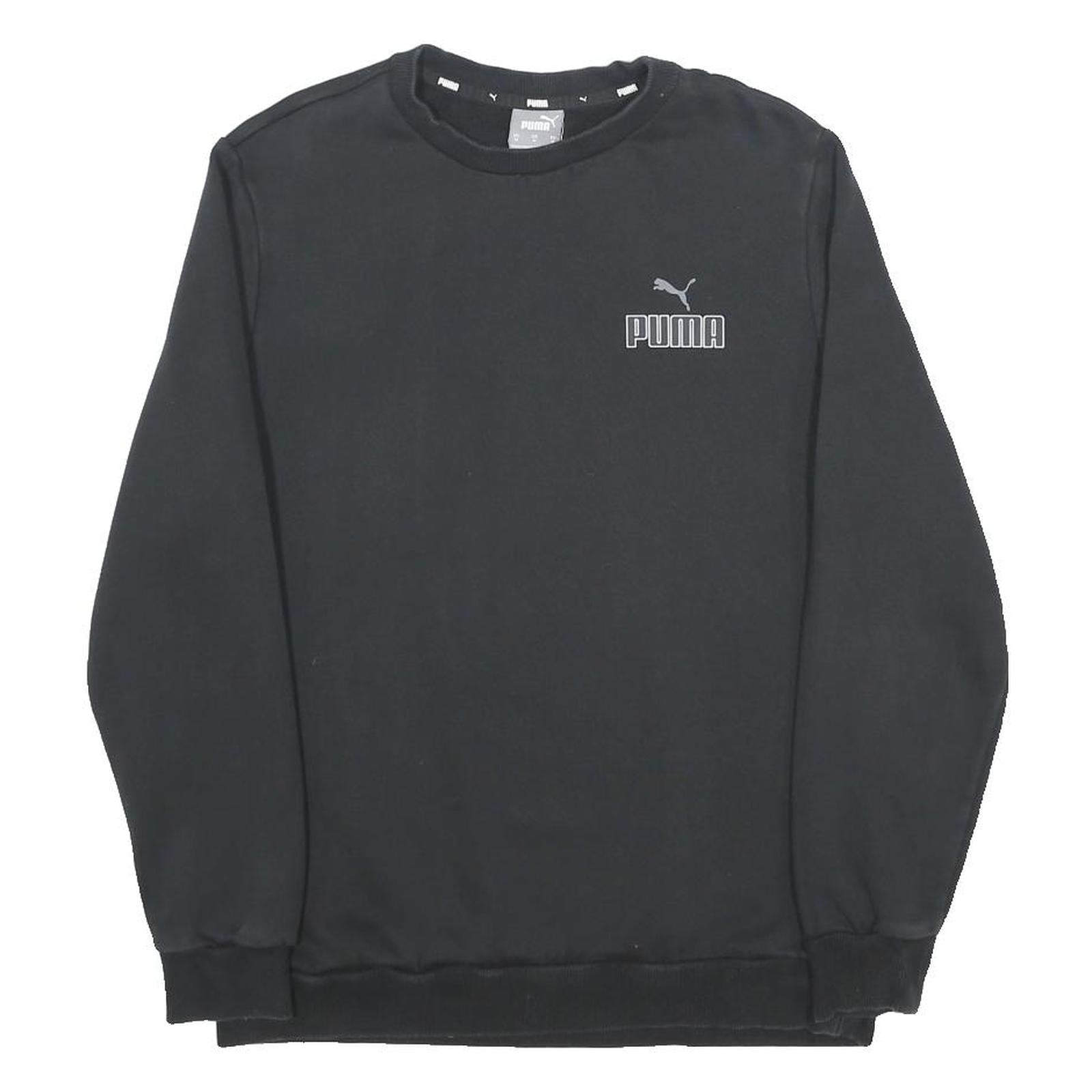 PUMA Mens Black Crew Neck M Cotton Blend Sweatshirt Logo Pullover Casual