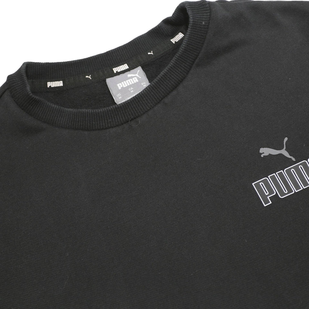 PUMA Mens Black Crew Neck M Cotton Blend Sweatshirt Logo Pullover Casual
