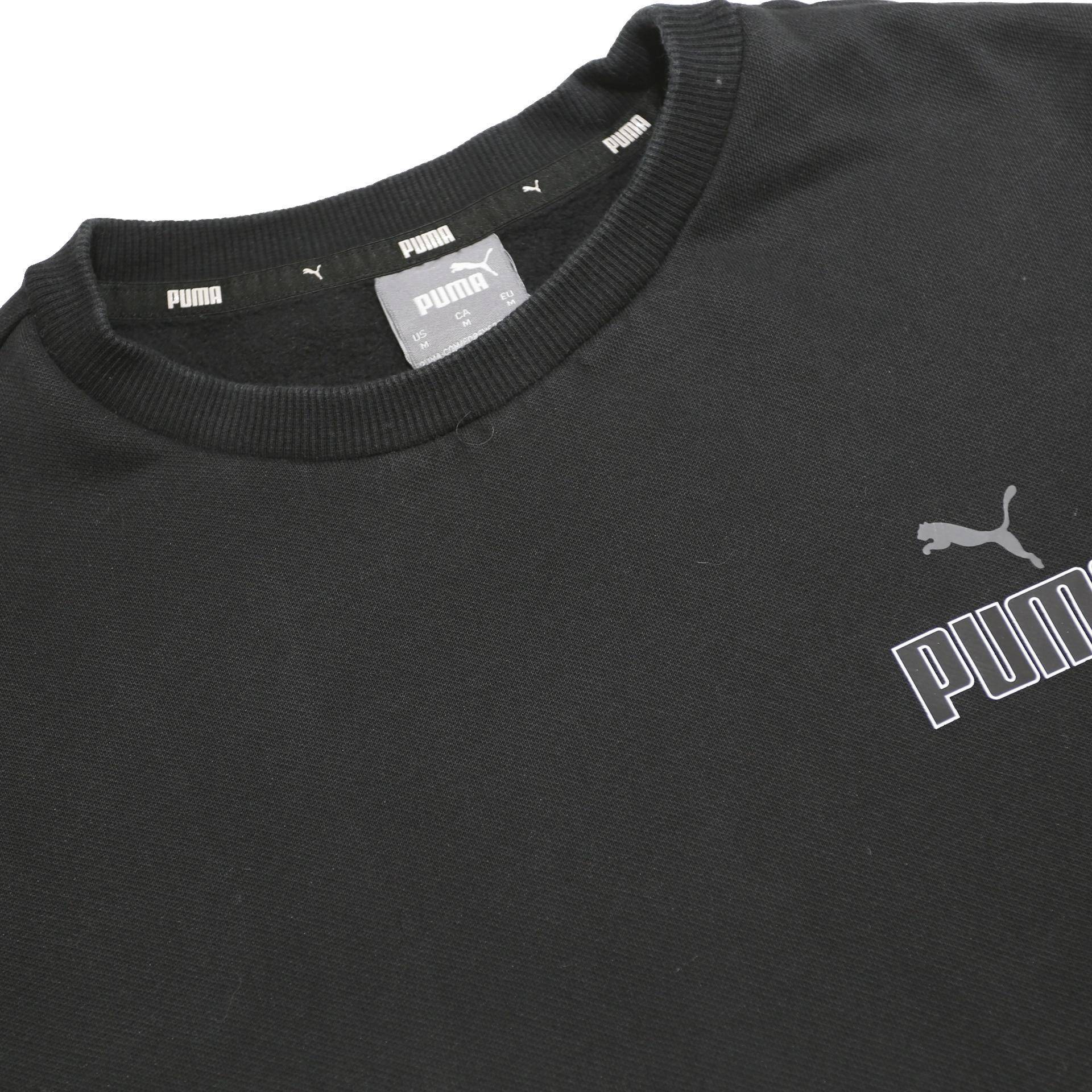 PUMA Mens Black Crew Neck M Cotton Blend Sweatshirt Logo Pullover Casual