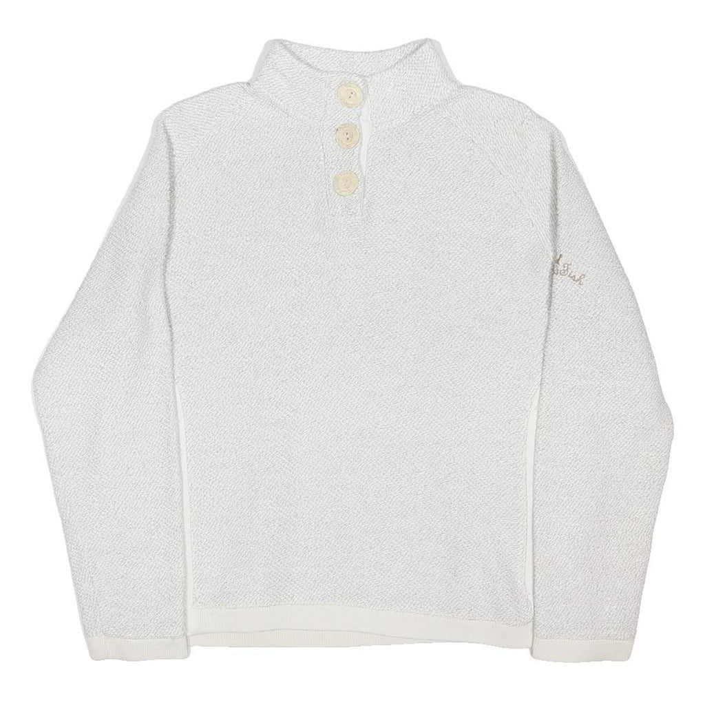WEIRD FISH Womens White Cotton Blend Plain Pullover Crew Neck Jumper L Soft
