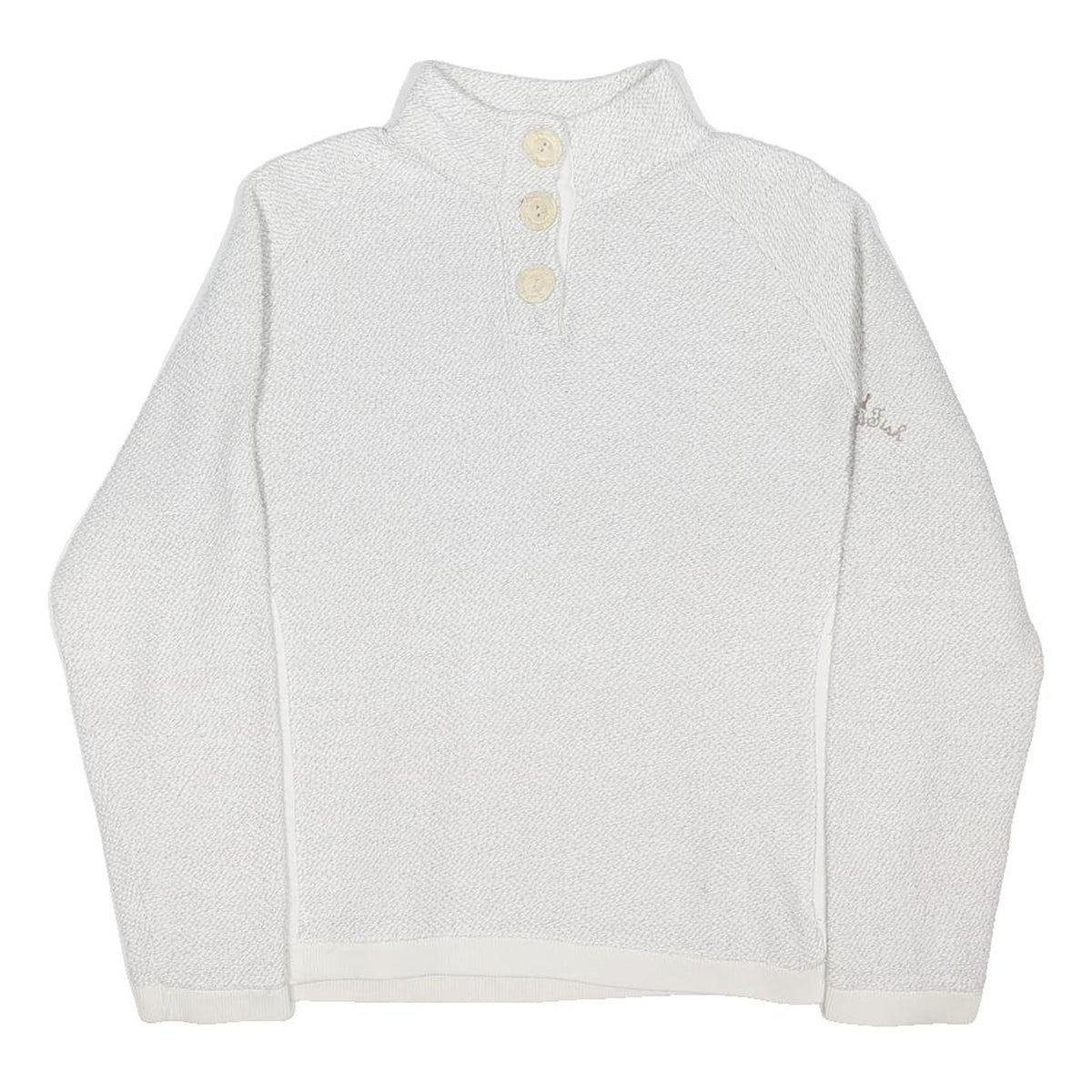 WEIRD FISH Womens White Cotton Blend Plain Pullover Crew Neck Jumper L Soft