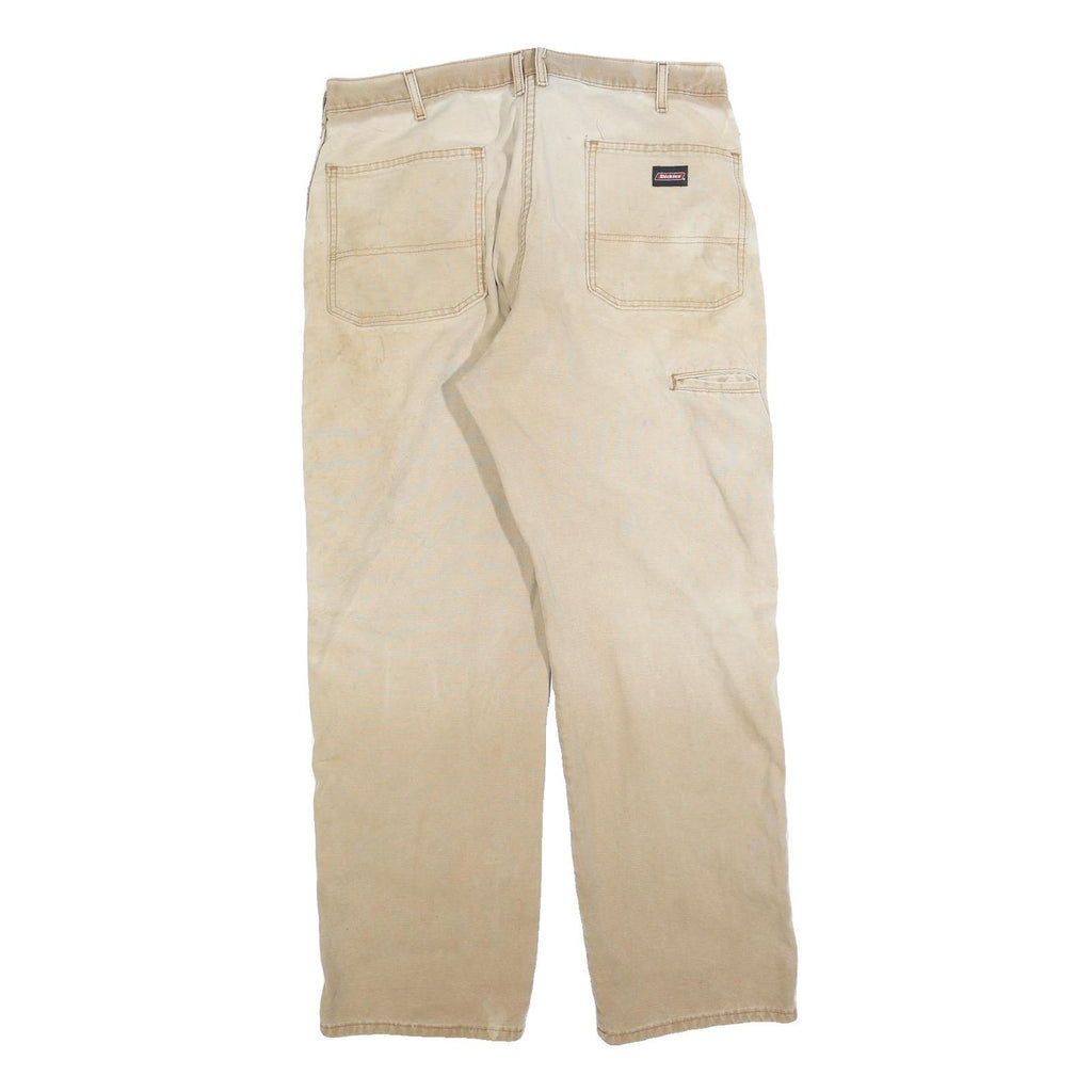 CARHARTT Mens Beige Relaxed Straight Cotton Blend Trousers W38 L30 Workwear Zip