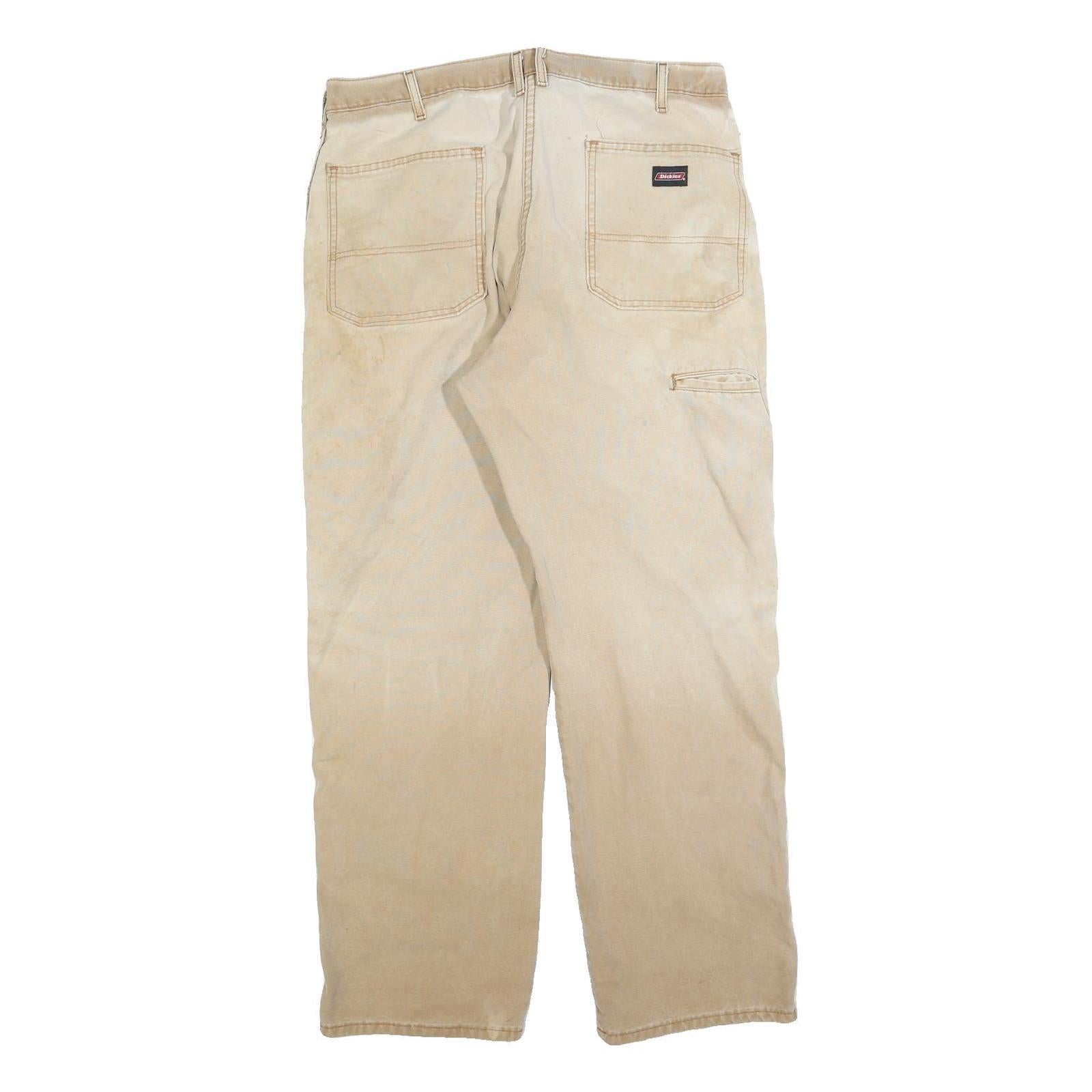 CARHARTT Mens Beige Relaxed Straight Cotton Blend Trousers W38 L30 Workwear Zip