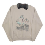 MASER Mens Beige Collared L Sweatshirt Cotton Blend Pullover Graphic Print
