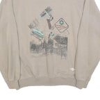 MASER Mens Beige Collared L Sweatshirt Cotton Blend Pullover Graphic Print