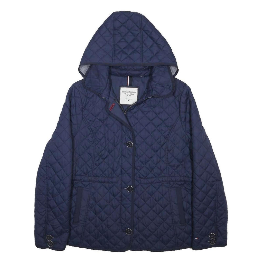 TOMMY HILFIGER Womens Navy Quilted Jacket XL Polyester Zip Hooded Classic